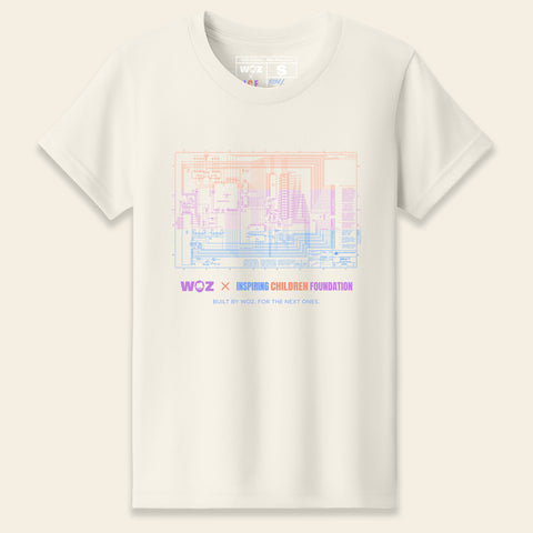The Youth Schematic Tee — WOZ × ICF, natural, Apple-1 schematic print