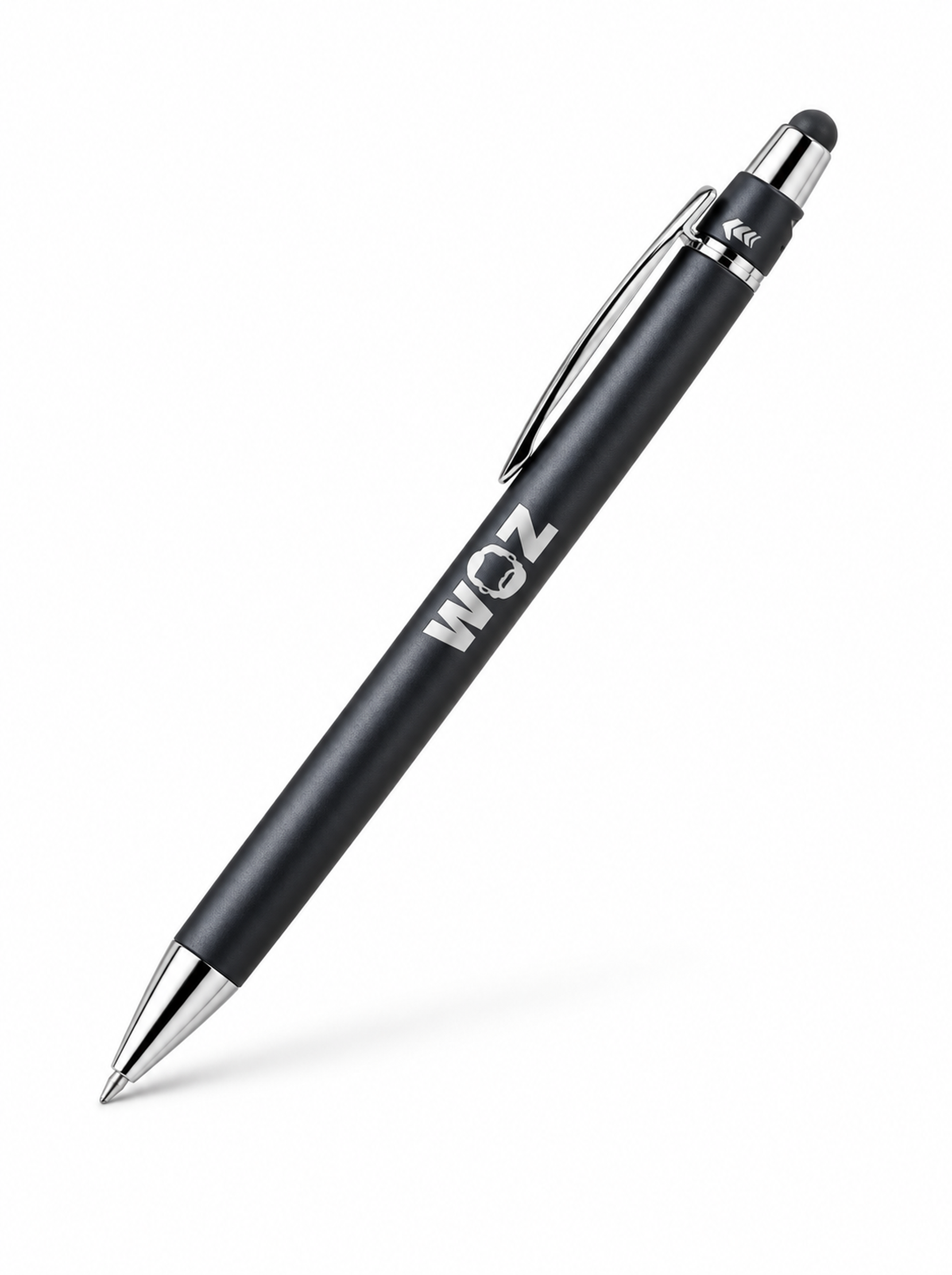 WOZ fidget pen, black and silver.