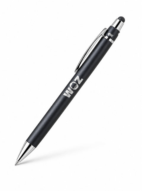 WOZ fidget pen, black and silver.