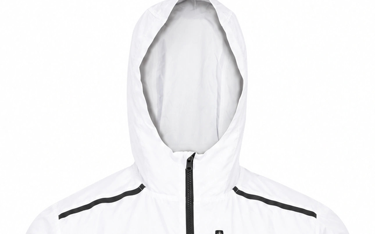 WOZ Ultra Jacket - hood and upper zipper, cropped from the existing catalog image.