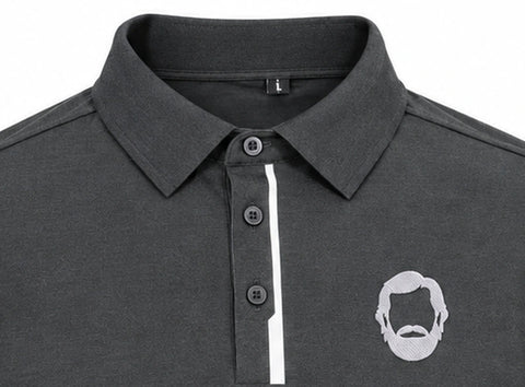 WOZ Performance Polo - collar and placket, cropped from the existing catalog image.