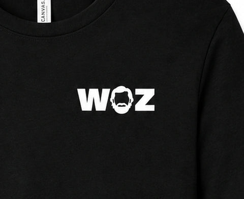 WOZ Premium Long Sleeve Tee - chest artwork, cropped from the existing catalog image.