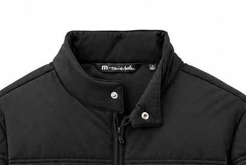 WOZ × TravisMathew Cold Bay Jacket - collar and fasteners, cropped from the existing catalog image.