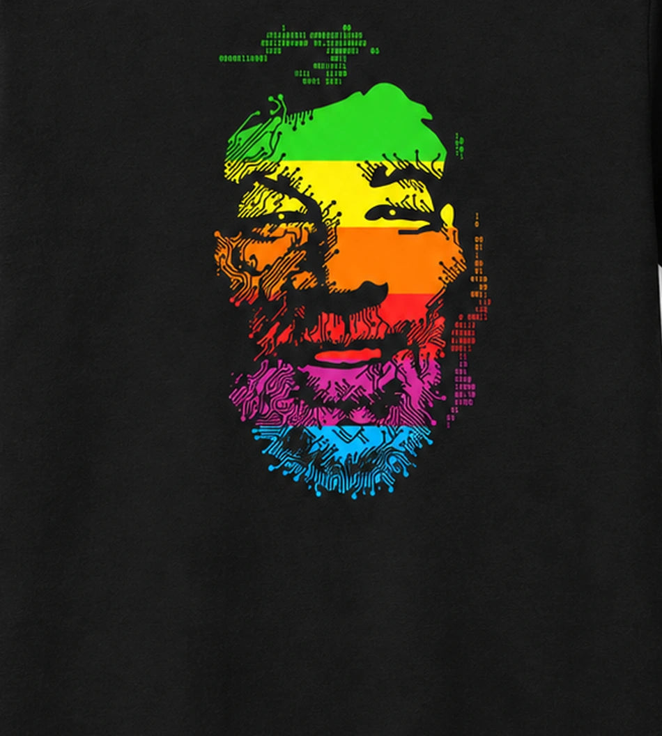 WOZ Rainbow T-Shirt - rainbow portrait, cropped from the existing catalog image.