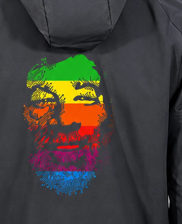 WOZ Rainbow Jacket - rainbow back artwork, cropped from the existing catalog image.