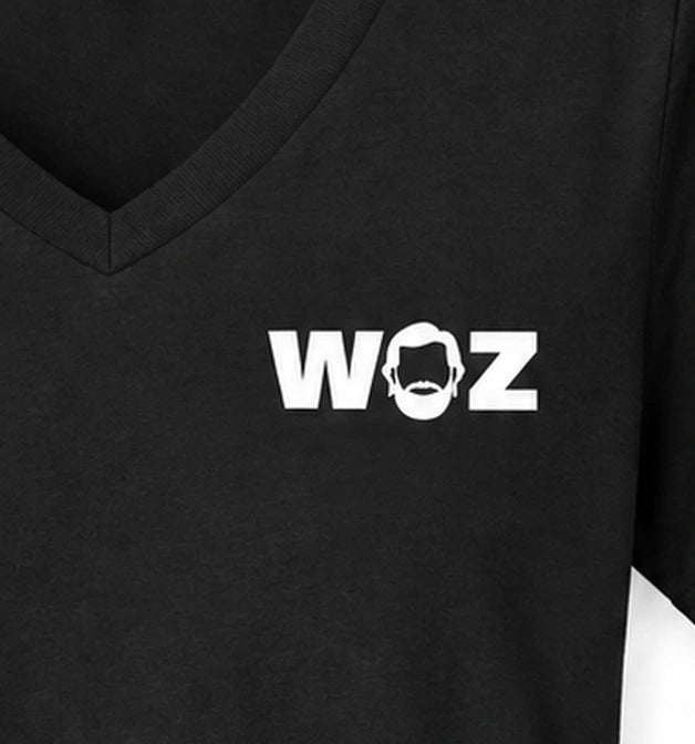 Woz Women's Relaxed Jersey Short Sleeve V-Neck Tee - chest artwork, cropped from the existing catalog image.