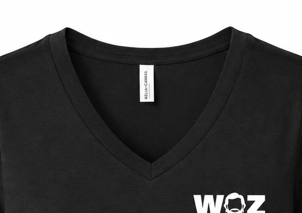 Woz Women's Relaxed Jersey Short Sleeve V-Neck Tee - V neckline, cropped from the existing catalog image.