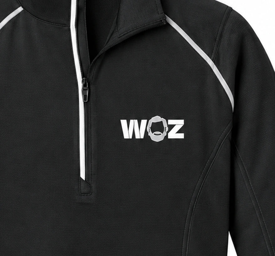 Woz Women's Nexus 1/4 Zip Pullover - chest artwork and quarter zip, cropped from the existing catalog image.