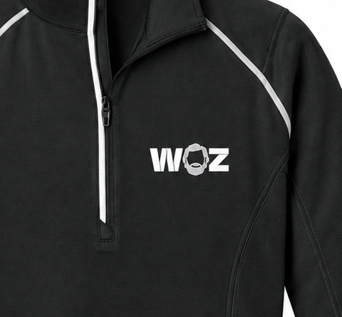 Woz Women's Nexus 1/4 Zip Pullover - chest artwork and quarter zip, cropped from the existing catalog image.