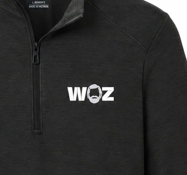 Woz Women's Motion 1/4 Zip - chest artwork and quarter zip, cropped from the existing catalog image.