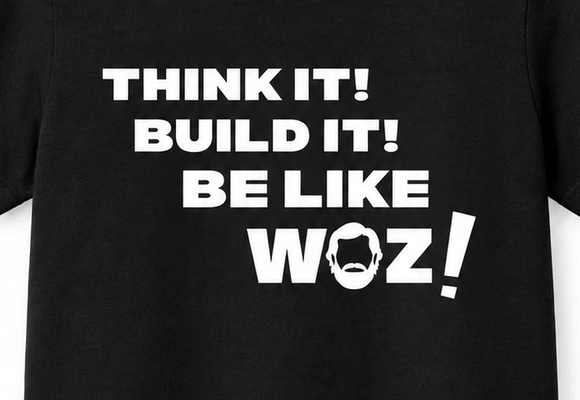 "Think it! Build it! Be like WOZ!" Youth Tee - front artwork, cropped from the existing catalog image.
