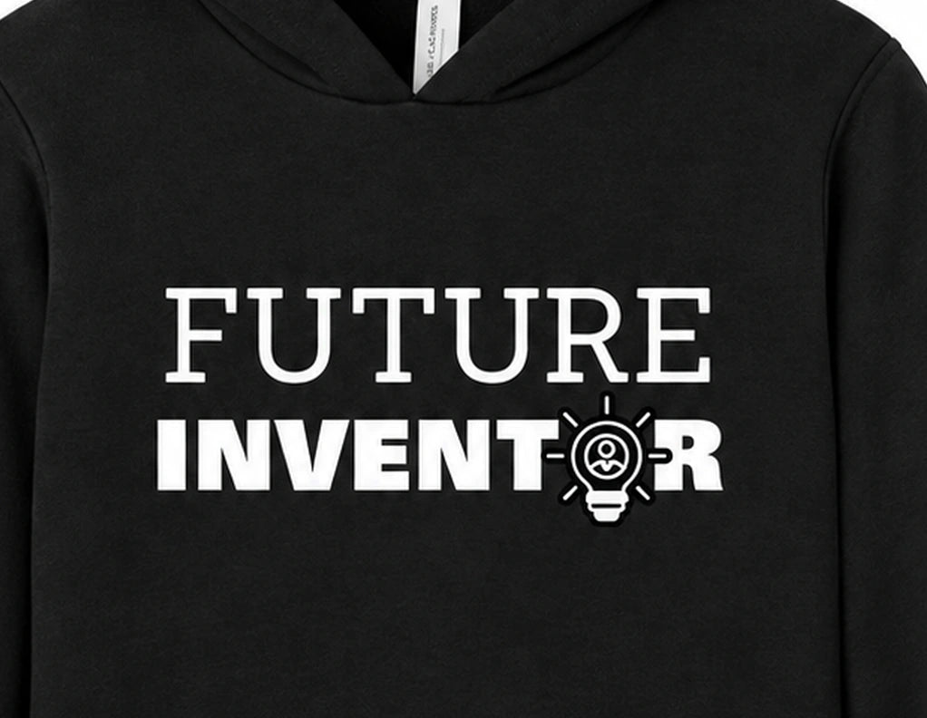 "Future Inventor" WOZ Youth Hoodie - front artwork, cropped from the existing catalog image.
