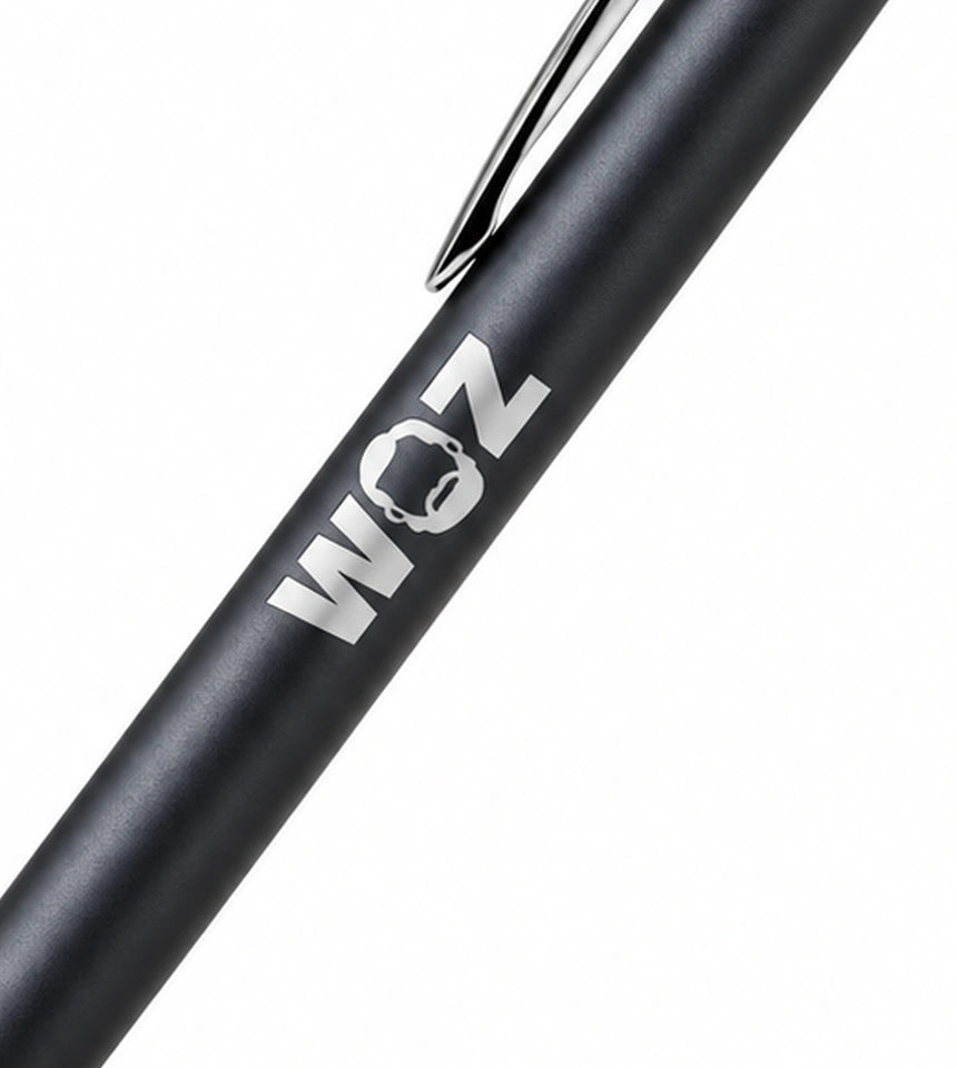 WOZ Fidget Pen - barrel artwork and clip, cropped from the existing catalog image.