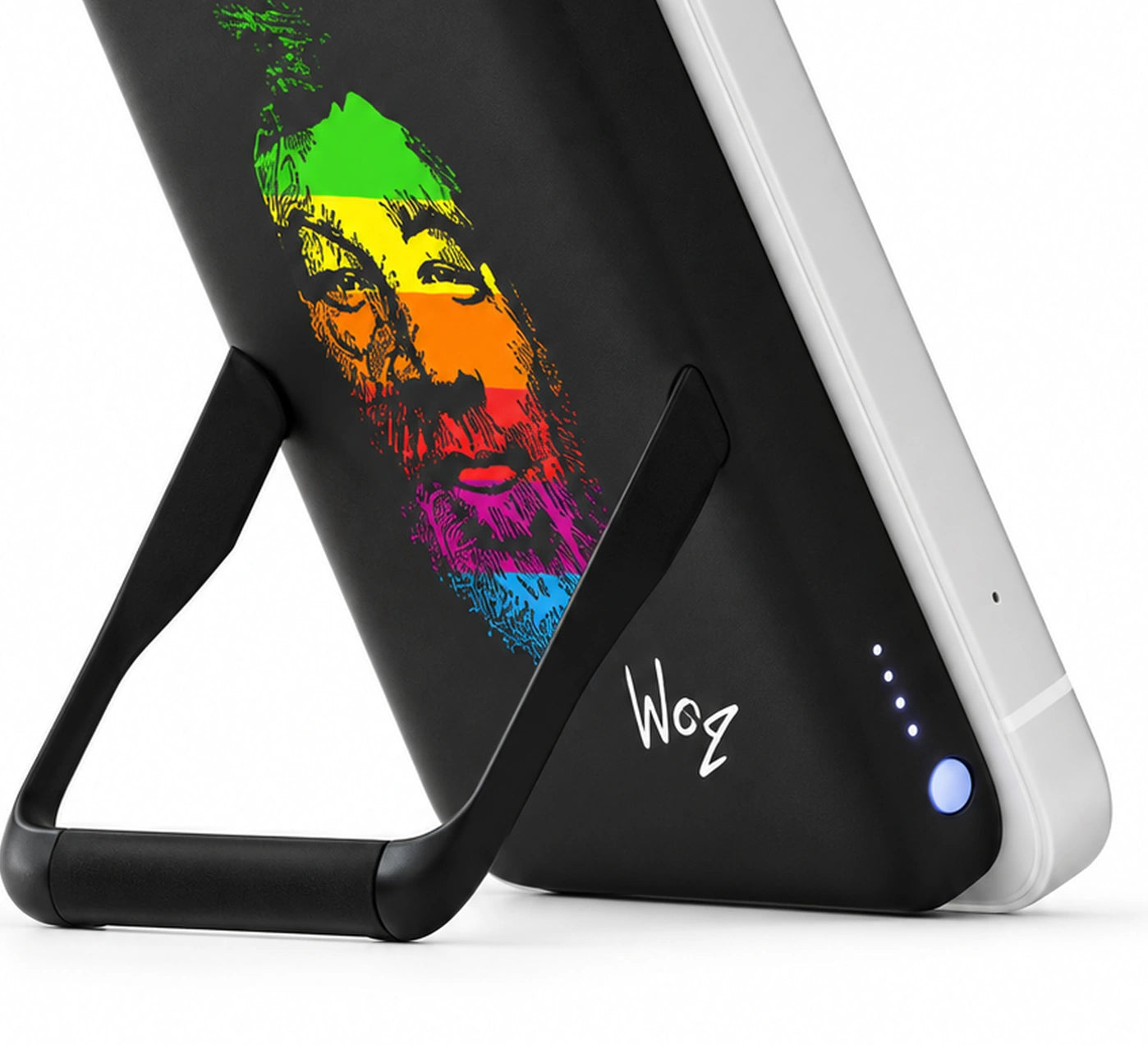 WOZ Magnetic Power Bank - kickstand view, cropped from the existing catalog image.