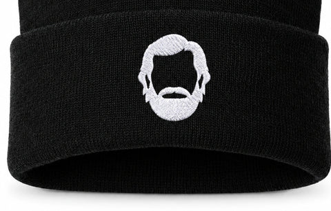 WOZ Beanie - cuff and portrait, cropped from the existing catalog image.