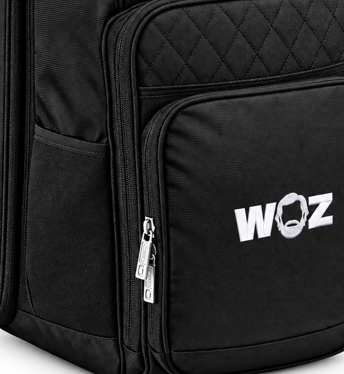 WOZ × OGIO Epic Pack - front pockets and artwork, cropped from the existing catalog image.