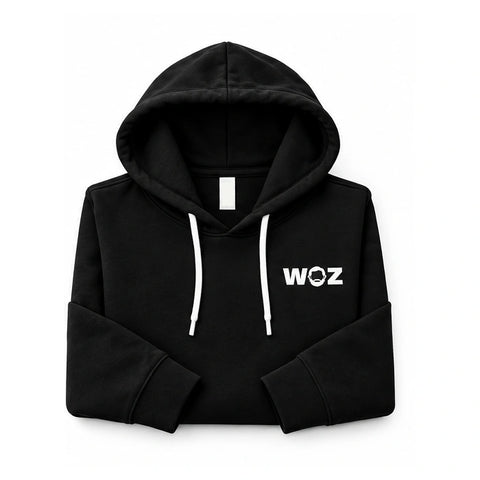 WOZ Nerd Uniform Box: black pullover folded front product render on white.