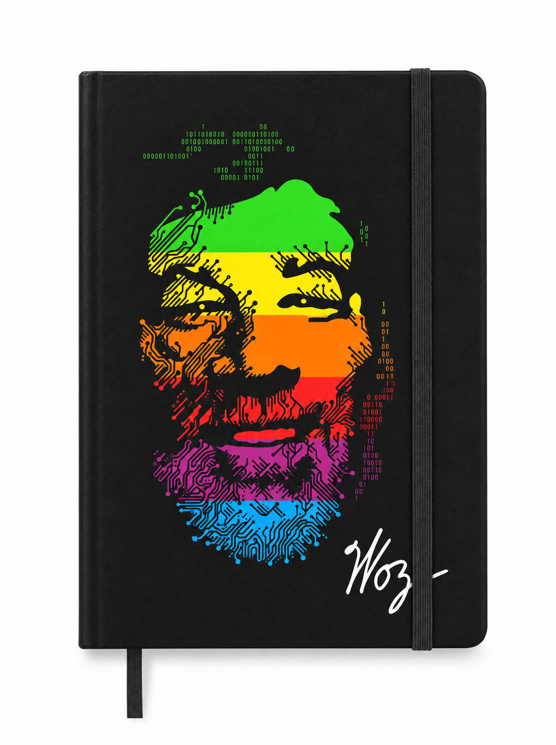 WOZ Rainbow Journal with black cover.