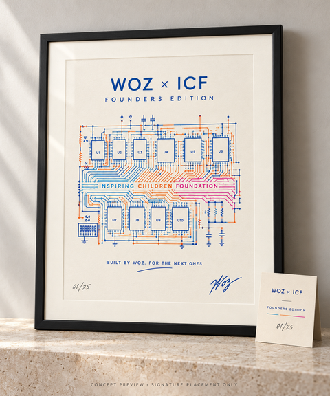 WOZ × ICF Founders Edition No. 01 of 25 — hand-signed framed giclée print of the Apple I schematic by Steve Wozniak